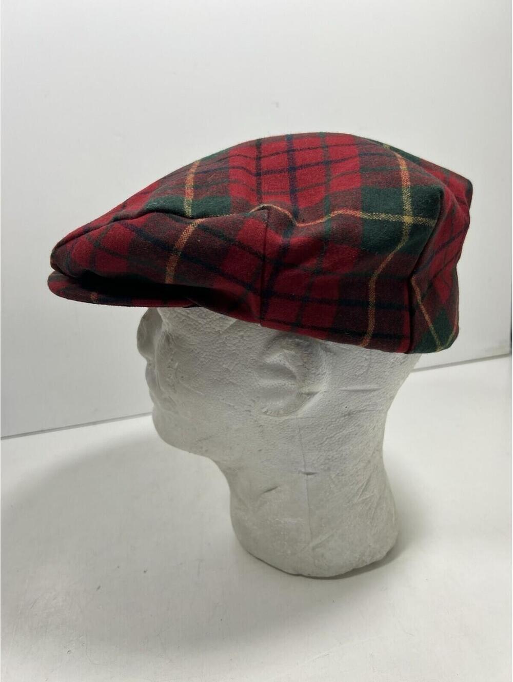 Vintage Pendleton Red Tartan Plaid Newsboy Hat 100% Wool Men Sz L